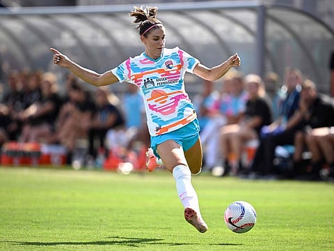 Alex Morgan of San Diego Wave FC passes the ball during the second half against the Angel City FC at Snapdragon Stadium on August 24.