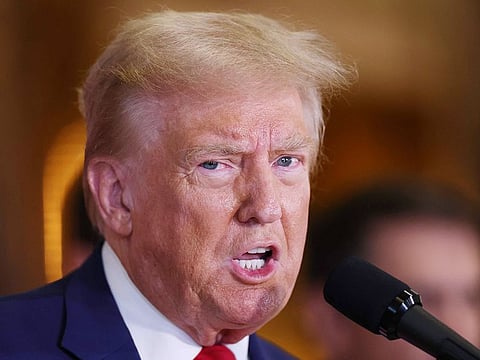 US former President and Republican presidential candidate Donald Trump speaks during a press conference at Trump Tower in New York City on September 6, 2024.