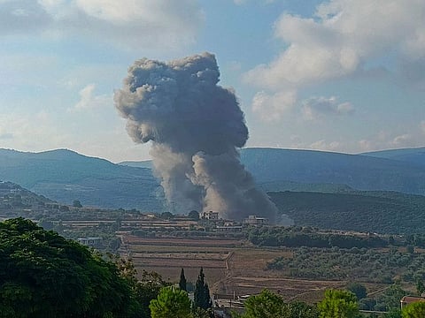 Smoke billows from the site of an Israeli airstrike on Zibqin in southern Lebanon on August 25, 2024. The cross-border violence has killed some 614 people in Lebanon, mostly fighters but also including 138 civilians.