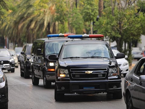 A Security forces convoy arrives to the Palace of Justice in Beirut where Lebanon's former Central Bank chief Riad Salameh was questioned on September 9, 2024.