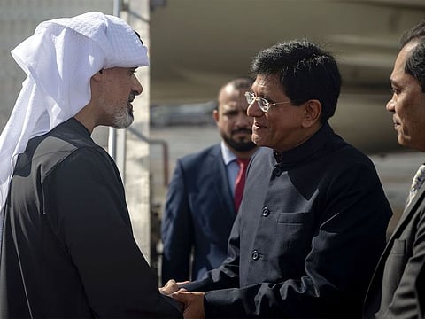 Sheikh Khaled with Piyush Goyal, India's Minister of Commerce and Industry.