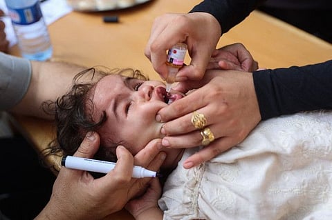 Palestinian medics administer polio vaccines to children at the al-Daraj neighborhood clinic in Gaza City on September 10, 2024, amid the ongoing war between Israel and the Palestinian Hamas movement.