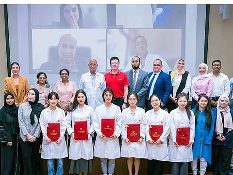 Six female PhD students from Zhejiang University School of Medicine completed a research internship programme at Gulf Medical University Ajman. Students engaged in advanced research at the Thumbay Research Institute for Precision Medicine, gaining hands-on experience with cutting-edge technologies and clinical practices. The internship, held in summer 2024, culminated in a special recognition event attended by GMU Chancellor Professor Hossam Hamdy and Professor Salem Chouaib.