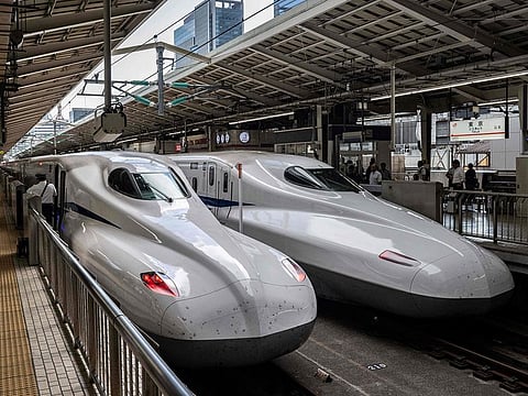 File photo: This picture shows high-speed bullet trains, or shinkansens, parked at Tokyo station in Tokyo.
