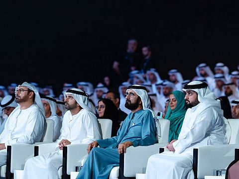 His Highness Sheikh Mohammed bin Rashid Al Maktoum, Vice President and Prime Minister of the UAE and Ruler of Dubai, at the event at Dubai World Trade Centre on Wednesday, in the presence of Sheikh Hamdan bin Mohammed bin Rashid Al Maktoum, Crown Prince of Dubai, Deputy Prime Minister and Minister of Defence of the UAE, and Chairman of The Executive Council of Dubai; Sheikh Ahmed bin Mohammed bin Rashid Al Maktoum, Second Deputy Ruler of Dubai and Chairman of the Dubai Media Council.