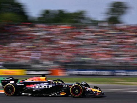 Red Bull Racing's Dutch driver Max Verstappen drives during third practice session, ahead of the Italian Formula One Grand Prix at Autodromo Nazionale Monza circuit, in Monza on August 31.