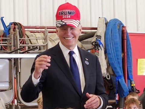 Joe Biden put on a Trump 2024 hat in Shanksville, Pennsylvania.