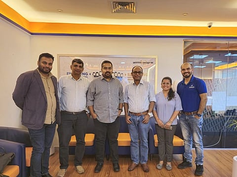 From left: Gishnu S, Vice President Strategic Alliance (MEA); Prasanna Narasimha, Senior Vice President; Arvind Srinivasan, Executive Vice President; Sunil Paul, Co-Founder & MD; Nutan K, Channel Manager (MEA), and Imran, AVP Sales