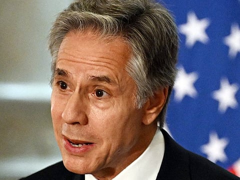 US Secretary of State Antony Blinken speaks during a joint press conference with the Egyptian Foreign Minister after their meeting at Tahrir palace in the centre of Cairo on September 18, 2024.