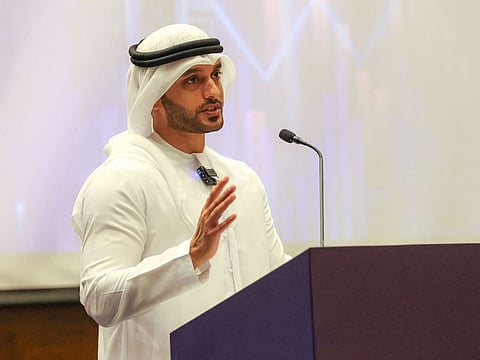 Abdulaziz Al Nuaimi, Assistant Undersecretary of Economic Affairs at Ministry of Economy, delivers his keynote address at the UAE Growth and Investment Forum organised by Gulf News