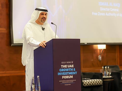 Ismail Al Naqi, Director General, Free Zones Authority of Ajman, delivers the keynote address at the UAE Growth and Investment Forum, organised by Gulf News