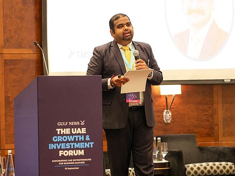 Pratik Shah, Founder Partner, TMSL Management Consultanciess during a presentation on the theme, Evolving tax landscape in the UAE: Need for robust compliance, at the UAE Growth and Investment Forum, organised by Gulf News