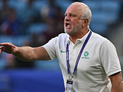 Australia's coach Graham Arnold reacts during the Qatar 2023 AFC Asian Cup Group B match against Uzbekistan.