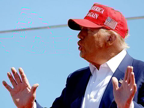 Former U.S. President Donald Trump speaks at a rally at the Aero Center Wilmington on September 21, 2024 in Wilmington, North Carolina.