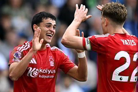 Nottingham Forest's Paraguayan defender Ramon Sosa celebrates after scoring the equalising goal during the English Premier League football match against Brighton and Hove Albion at the American Express Community Stadium in Brighton, southern England on Sunday.