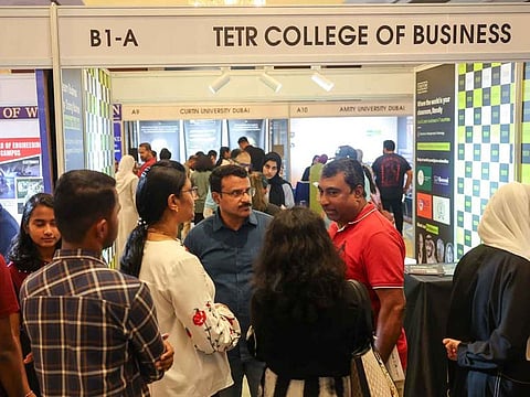 Students and parents exploring degrees and universities at Gulf News Edufair's May edition