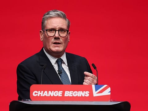 UK prime minister Keir Starmer delivers his speech at the UK Labour Party annual conference in Liverpool, UK, on Tuesday, Sept. 24, 2024.