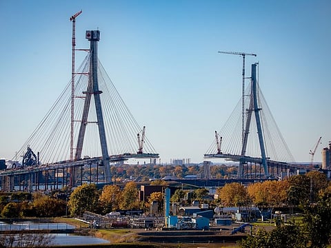 MAJOR PROJECT: Construction of the Gordie Howe International Bridge has been a monumental undertaking. It involves the erection of massive bridge piers, access roads, and customs facilities on both the US and Canadian sides. Photo taken on October 22, 2023.