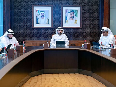 Sheikh Hamdan bin Mohammed bin Rashid Al Maktoum, Crown Prince of Dubai, Deputy Prime Minister and Minister of Defence of the UAE, and Chairman of The Executive Council of Dubai, and Sheikh Ahmed bin Mohammed bin Rashid Al Maktoum, Second Deputy Ruler of Dubai and Deputy Chairman of The Executive Council of Dubai, during the meeting on Tuesday