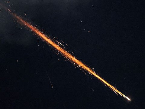 Projectiles being intercepted by Israel near the northern city of Baqa al-Gharbiya.