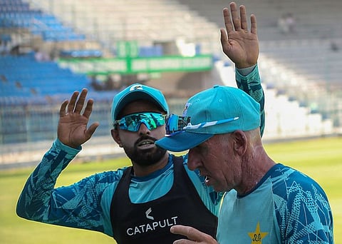 Pakistan's cricketer Babar Azam (left) at the Multan Cricket Stadium on Wednesday.