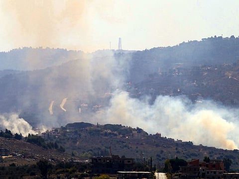 Smoke billows from the site of Israeli bombardment targeting the southern Lebanese border village of Kfarkila on October 3, 2024.