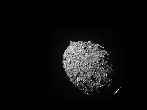 Asteroid moonlet Dimorphos as seen by the Double Asteroid Redirection Test (DART) spacecraft 11 seconds before impact, October 11, 2022..
