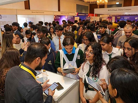 Students exploring degree options at Edufair this morning