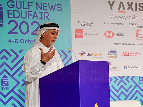 Dr Eesa Al Bastaki, President of University of Dubai, delivering his keynote address at Gulf News Edufair