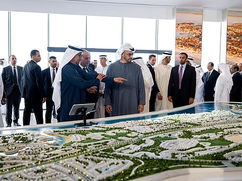 President His Highness Sheikh Mohamed bin Zayed Al Nahyan and His Excellency Abdul Fattah Al Sissi, President of Egypt, witness the unveiling of Ras Al Hekma developments project plan in Egypt.