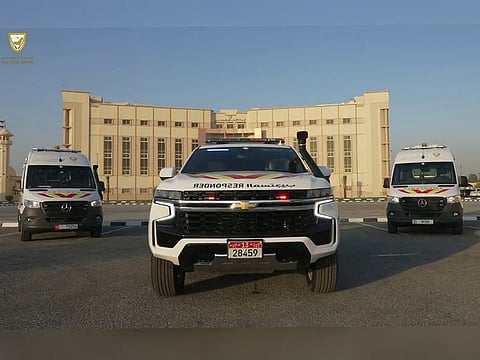 Still from National Guard video shared on social media showing the all-terrain ambulance (centre)