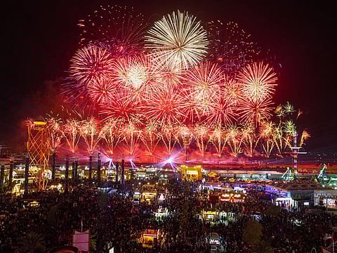 The fireworks display at Sheikh Zayed Festival for New Year's Eve last year lasted 40 minutes, breaking three Guinness World Records in terms of quantity, time and formation