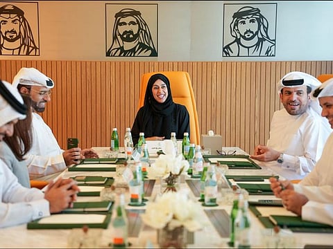 The first meeting of the Board of Trustees of the Dubai Community Contributions Establishment, chaired by Hessa bint Essa Buhumaid.