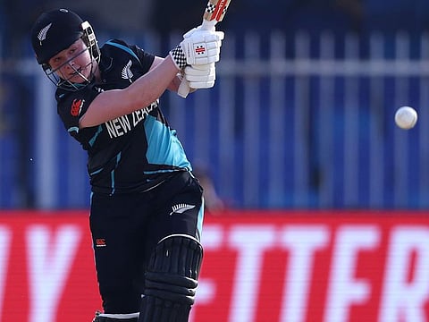 New Zealand opener Georgia Plimmer in action against Sri Lanka in a Group A game of the Women’s T20 World Cup in Sharjah on October 12, 2024. Plimmer struck 53 to fetch a win for the Kiwis.