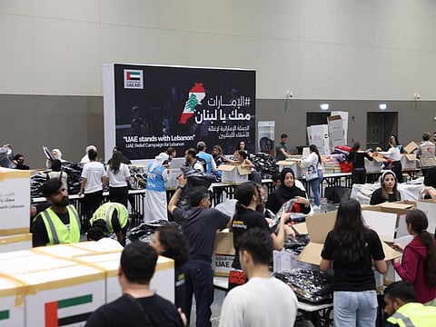 Thousands of volunteers turn up for the 'UAE Stands with Lebanon' Campaign to pack kits for as part of the UAE relief efforts.