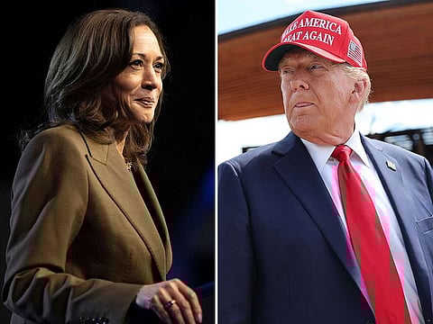Democratic White House candidate Kamala Harris (L) and Republican presidential nominee, former U. President Donald Trump (R).