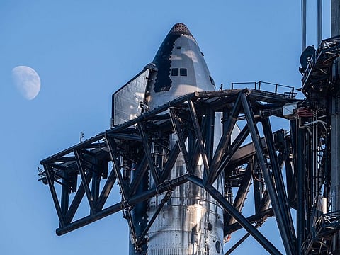The SpaceX Starship sits on a launch pad at Starbase near Boca Chica, Texas
