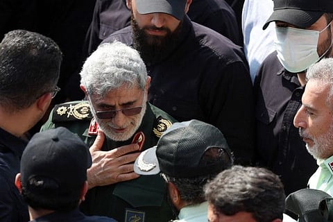 Head of Iran's Islamic Revolutionary Guards Quds force Esmail Qaani attends the funeral ceremony for slain Guards commander Abbas Nilforoushan in Tehran on October 15, 2024.