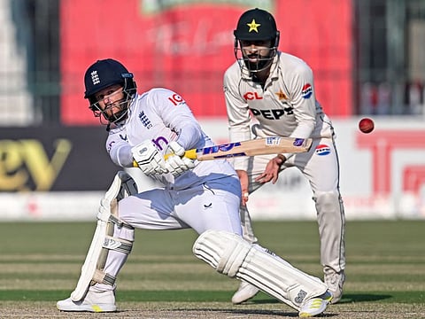 England's Ben Duckett in action during the second day of the second Test cricket match against Pakistan at the Multan Cricket Stadium in Multan on Wednesday.