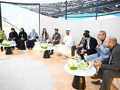 GDRFA Dubai Director-General Lt Gen Al Marri and other officials from the Authority during a media interaction at Gitex Global 2024 at Dubai World Trade Centre on Wednesday