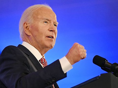 US President Joe Biden speaks at the Philadelphia Democratic City Committee Autumn Dinner in Philadelphia, Pennsylvania on October 15, 2024.