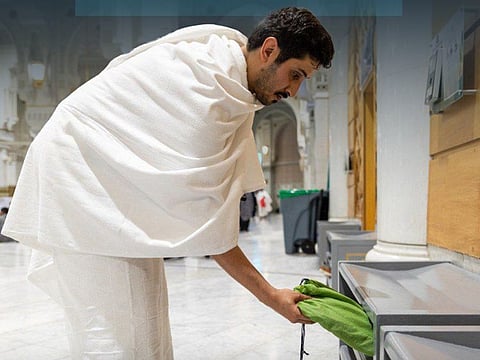 Worshippers at the Grand Mosque are advised to place their shoes at designated places.