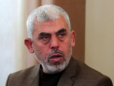 Yahya Sinwar, the new leader of Hamas in the Gaza Strip, attends the opening of a new mosque in Rafah town in the southern Gaza Strip on February 24, 2017, in this file picture.