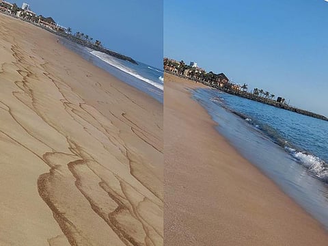 Before-and-after photo of the beach following the incident