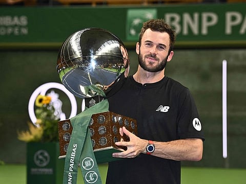 USA's Tommy Paul poses with the trophy after winning the final BNP Paribas Nordic Open ATP tennis singles match against Bulgaria's Grigor Dimitrov at the Royal Tennis Hall, in Stockholm, Sweden, on Sunday.