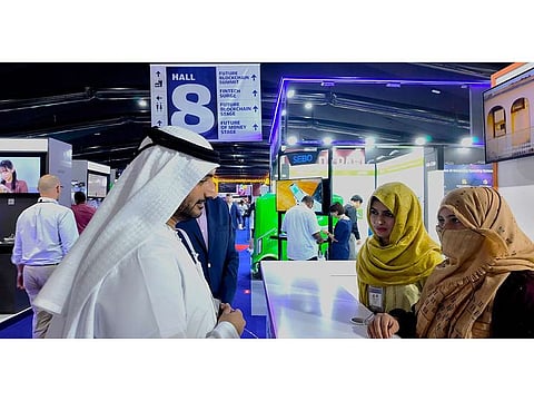 President and Group CEO, PTCL and Ufone 4G, Hatem Bamatraf, visits the 'Ba-Ikhtiar' program stall at GITEX 2024's Startup connector event, 'Expand North Star', in Dubai, which showcases the enterprises of two top-performing entrepreneurs from the Group's women empowerment initiative.