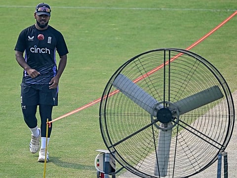England's Rehan Ahmed attends a practice session ahead of their third and final Test cricket match against Pakistan at the Rawalpindi Cricket Stadium in Rawalpindi on Tuesday.