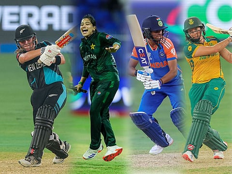 From left: Amelia Kerr, Fatima Sana, Harmanpreet Kaur and Laura Wolvaardt are some of the stars at the ICC Women's T20 World Cup.