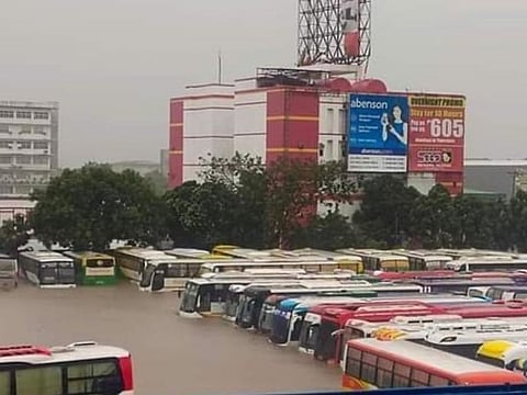 A flooded bus terminal in Naga City, Philippines following incessant rains brought by tropical storm Trami (Kristine), the 11th storm to hit the Asian country this 2024.