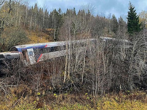 The scene where several people were injured as a train derailed at Finneidfjord in Nordland, Norway.